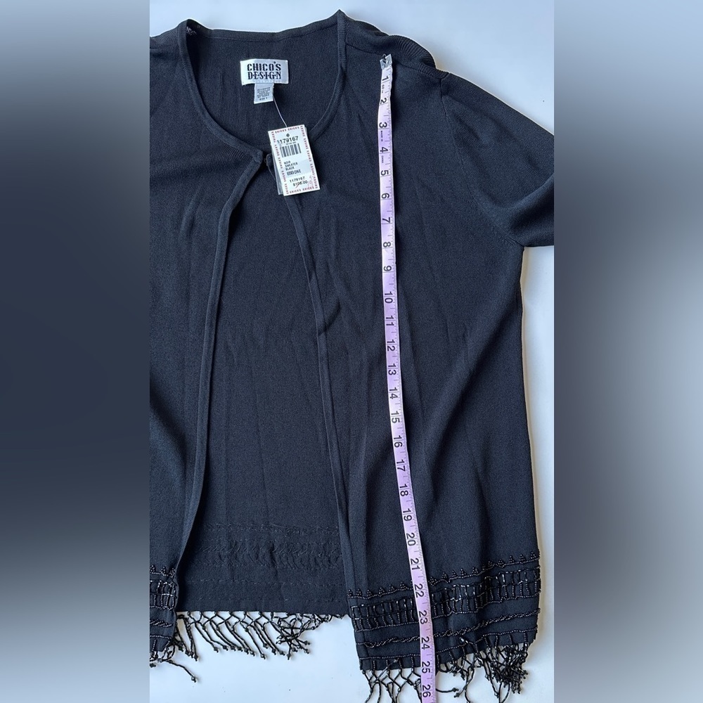 NWT Vintage Chico’s Design Black Beaded Open Front Knit Cardigan Size 1 (US M) - Picture 8 of 11